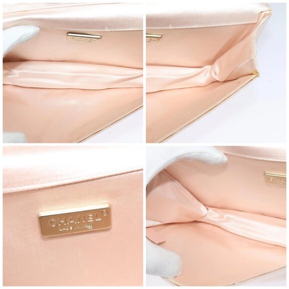 CHANEL Chain Stone Camelia Shoulder Bag Satin Pink CC Auth - Picture 15 of 16